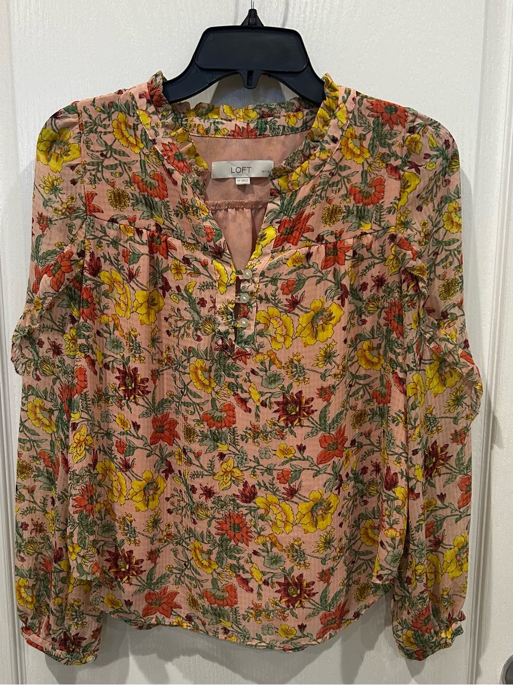 LOFT Floral Pink Long-Sleeve Blouse